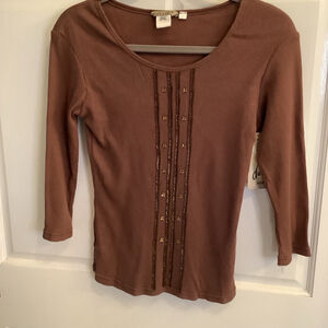 Women's Dunia Top L Brown Gold beads
